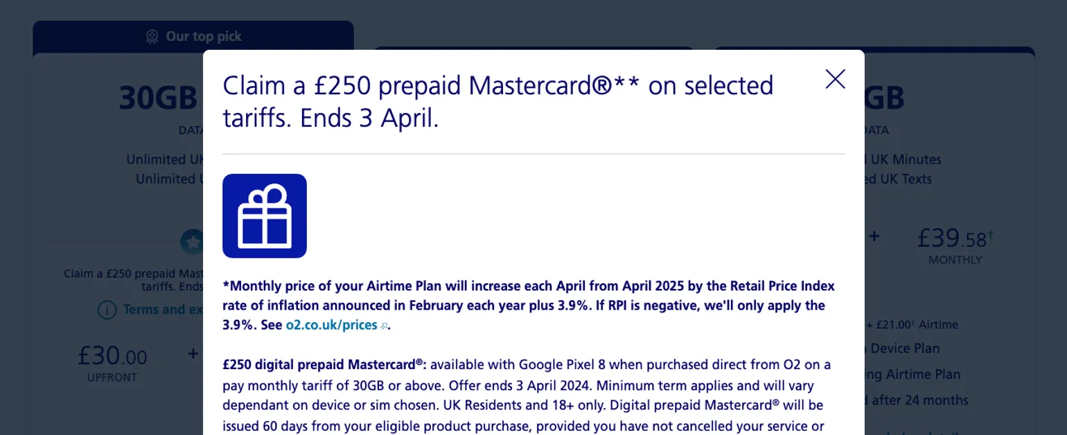 O2 offering a £250 prepaid Mastercard with select phone contracts