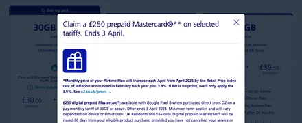 O2 offering a £250 prepaid Mastercard with select phone contracts